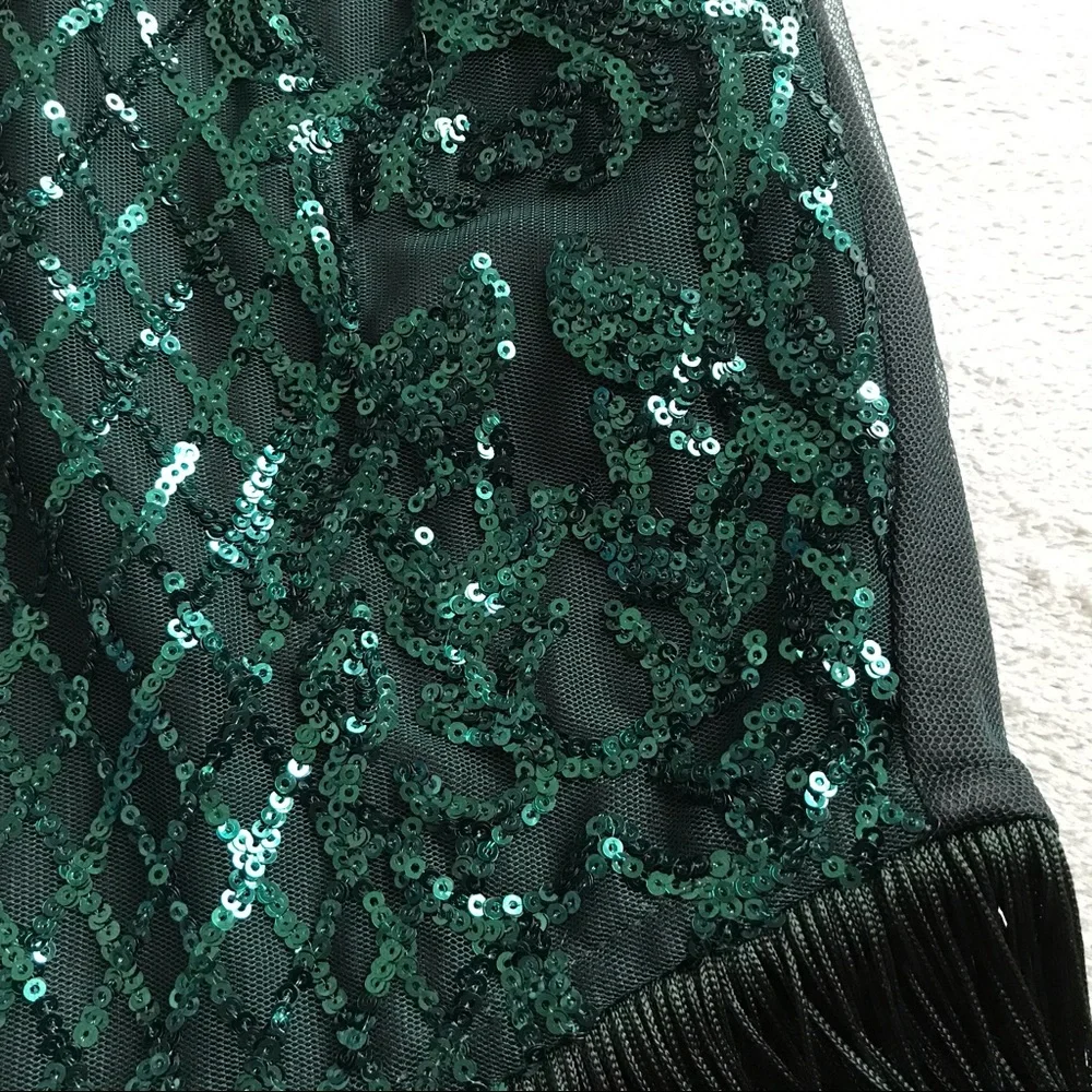 NWT PrettyLittleThing Emerald Green Sequin Fringe Tassel Bodycon Party Dress 2 - Picture 5 of 13